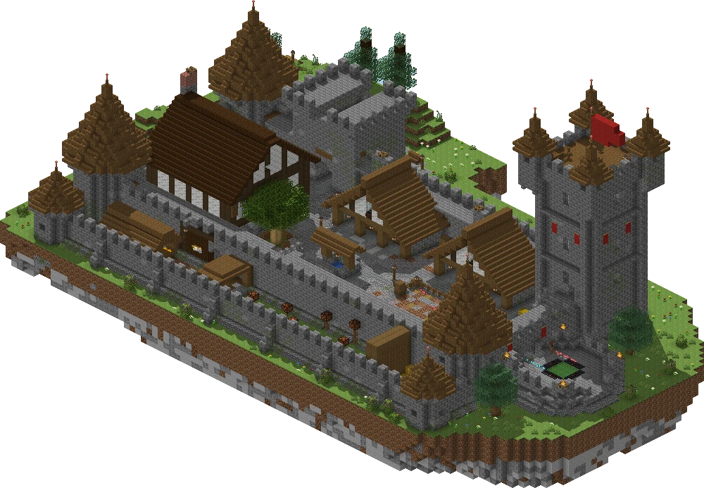 Isometrische Ansicht der Burg im Waffenhof des SkyBlock im 034-Netzwerk