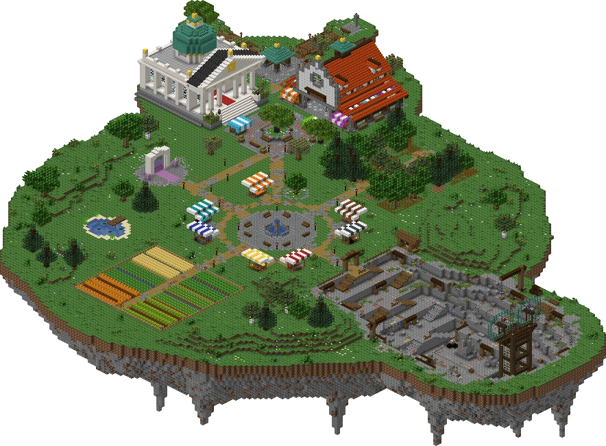 Isometrische Ansicht des SkyBlock-Hubs im 034-Netzwerk