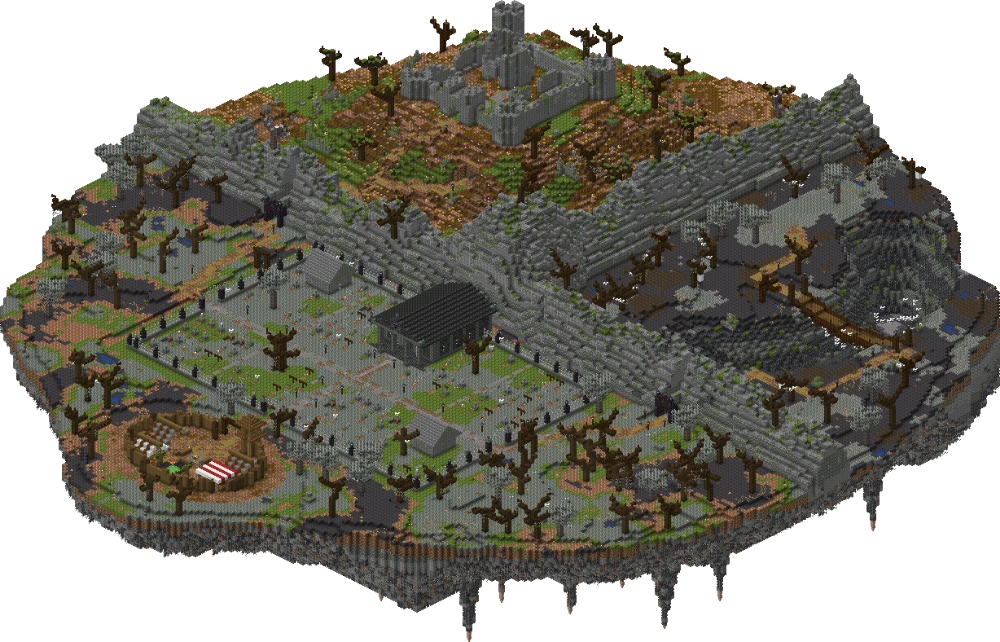 Isometrische Ansicht der Kampfwelt im SkyBlock des 034-Netzwerks
