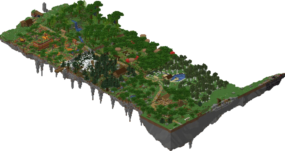Isometrische Ansicht der Wald-Insel im SkyBlock des 034-Netzwerks